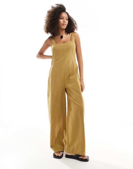 ASOS DESIGN – Kombinezon z dekoltem karo w kolorze khaki