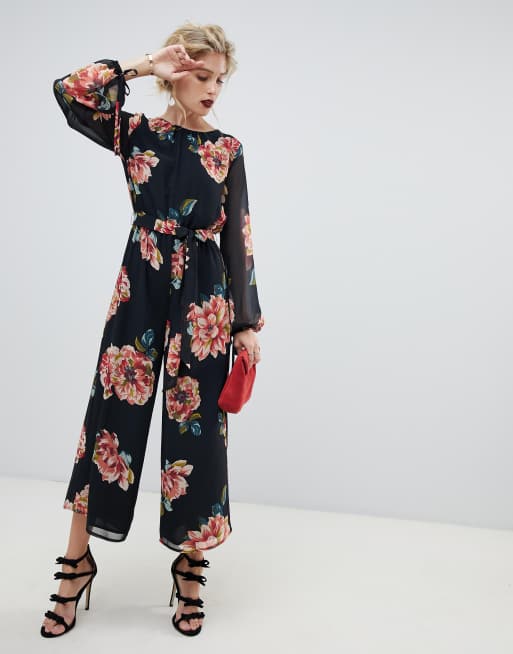 ASOS DESIGN – Kombinezon z szerokimi nogawkami ze wzorem w duże kwiaty
