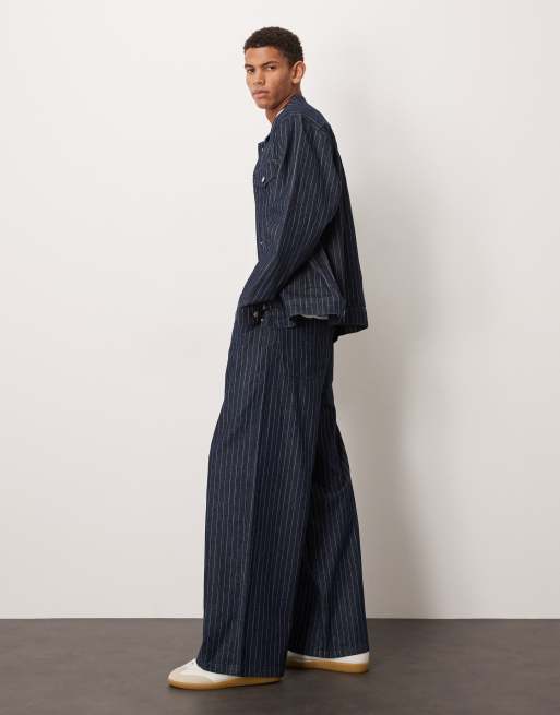 ASOS DESIGN Kombiteil extrem weite gestreifte Jeans in Raw-Waschung, 2 von 5