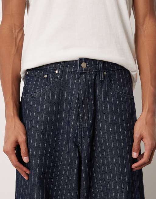 ASOS DESIGN Kombiteil extrem weite gestreifte Jeans in Raw-Waschung, 4 von 5