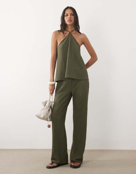 ASOS DESIGN Kombiteil Hose aus strukturiertem Stoff in Khaki - view 1