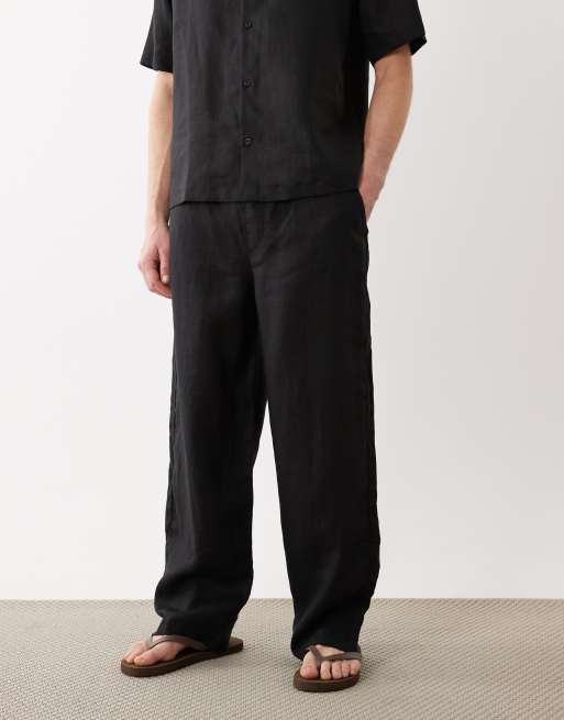 ASOS DESIGN Kombiteil lockere Hose aus 100 % Leinen in Schwarz - BLACK, 2 von 5