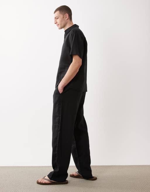 ASOS DESIGN Kombiteil lockere Hose aus 100 % Leinen in Schwarz - BLACK, 3 von 5