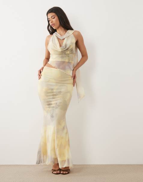 ASOS DESIGN Kombiteil Maxirock aus Mesh mit Print und Drapierung in verschwommenem Blumenmuster - view 1