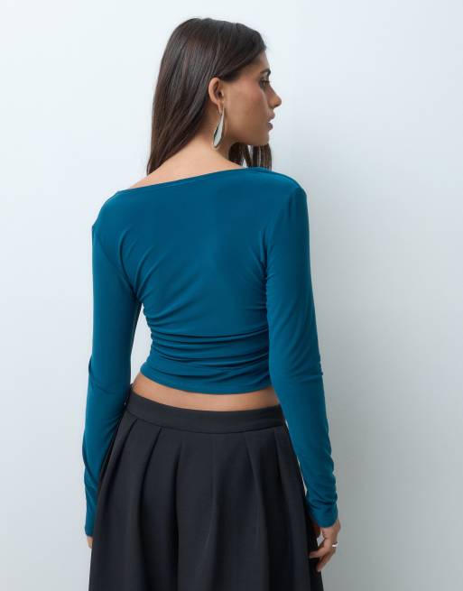ASOS DESIGN Kombiteil mit geraffter Vorderseite und schmalem Ärmel in Petrol, 5 von 5