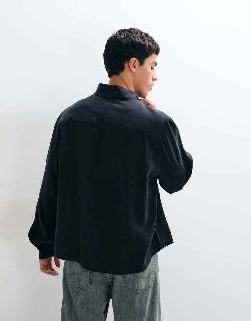 ASOS DESIGN Kombiteil Oversize-Hemd mit Stehkragen zum Überziehen in Schwarz, 4 von 5