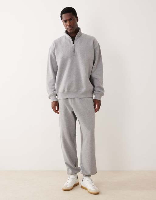 ASOS DESIGN Kombiteil: oversized Sweatshirt mit Viertelreißverschluss in grau meliert, 2 von 5