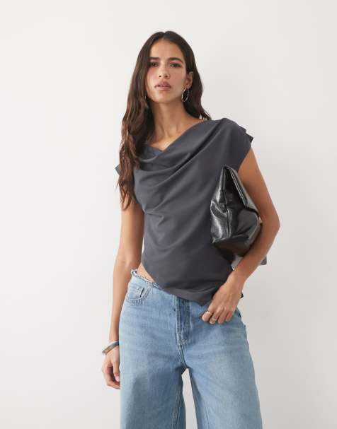 ASOS DESIGN Kombiteil-Top aus fließendem Twill in Anthrazit - view 1