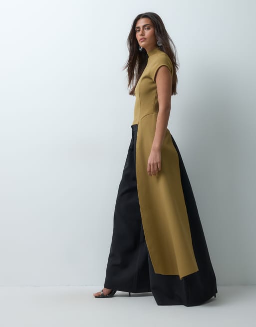 ASOS DESIGN Kombiteil-Top mit Bonding und Drapierung in Gold-Khaki, 3 von 5