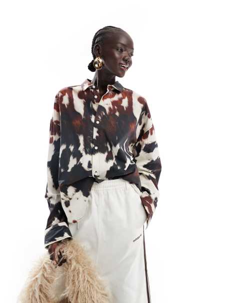 ASOS DESIGN – Komönstrad skjorta i oversize av poplin - view 1