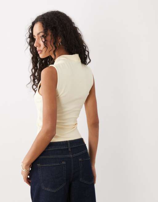 ASOS DESIGN kompakt bomuldstop med dyb udskæring i buttermilk, 4 af 4