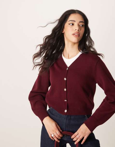 ASOS DESIGN – Kompakte Strickjacke in Kirschrot mit Kokonärmeln - view 1