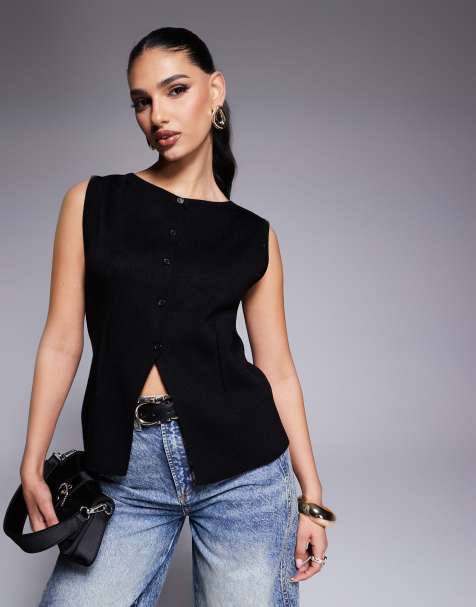 ASOS DESIGN – Kompakte Weste in Schwarz mit Struktur - view 1
