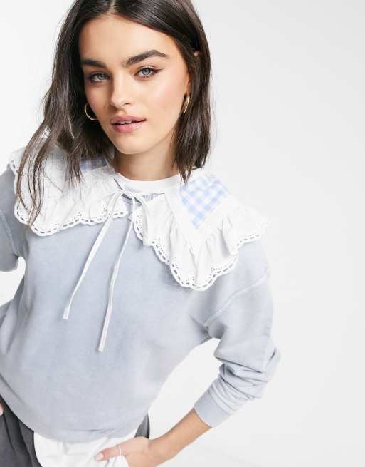 ASOS DESIGN – Kołnierz w niebieską kratkę vichy wykończony falbanką