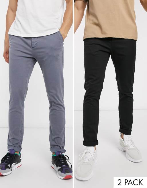 ASOS DESIGN - Økonomipakke med 2 par skinny chinos i sort & blå