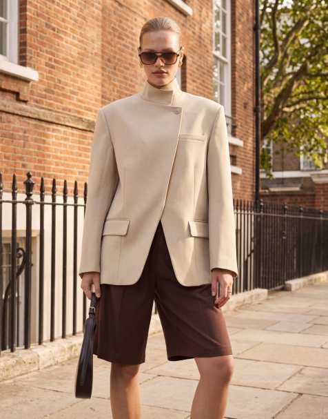 ASOS DESIGN – Kopertowa marynarka z wysokim kołnierzem w camelowym kolorze - view 1