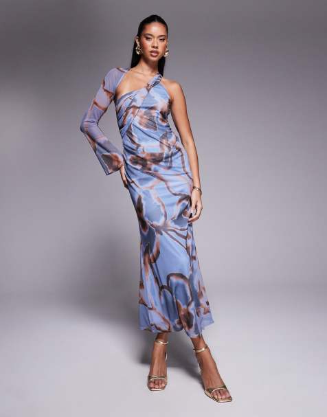ASOS DESIGN midi dress with wrap around one shoulder in floral print
