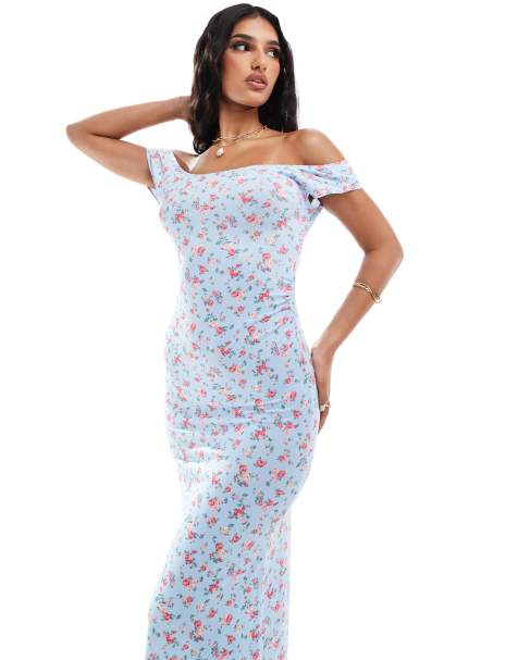 ASOS DESIGN off shoulder wrap midi dress with cowl back and hanky hem