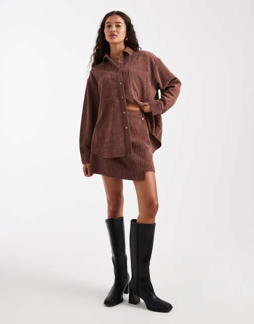 ASOS DESIGN – Kopertowa sztruksowa spódnica w kolorze brązowym, część zestawu