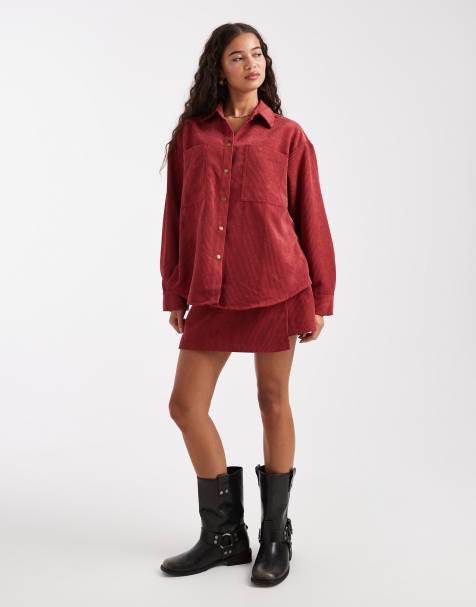 ASOS DESIGN – Kopertowa sztruksowa spódnica w wiśniowym kolorze, część zestawu - view 1