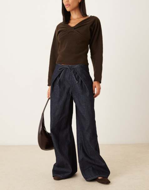 ASOS DESIGN folder over jean with tie waist in indigo
