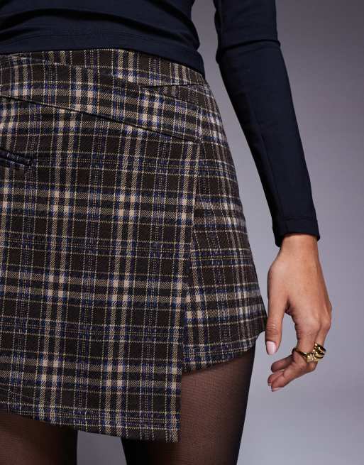 ASOS DESIGN – Kopertowe szczotkowane spódnicospodnie mini w czekoladową kratkę, 5 z 5
