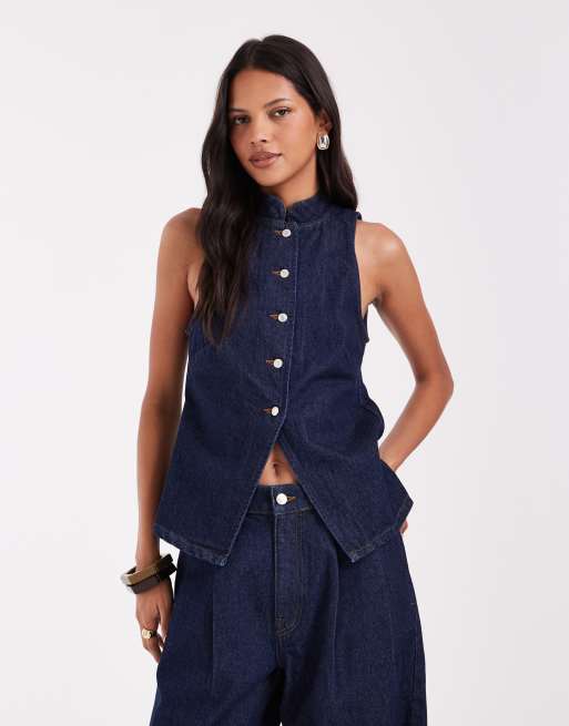 ASOS DESIGN – Zestaw: top bez rękawów z kopertowym kołnierzem i jeansy, 2 z 2