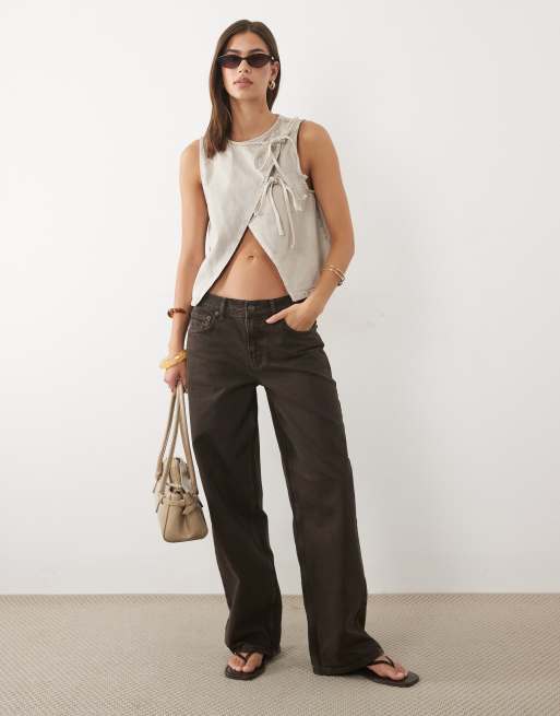 ASOS DESIGN – Kopertowy top z denimu w kolorze taupe, 3 z 4