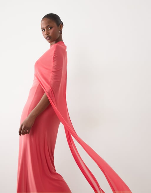 ASOS DESIGN - Koralfarvet maxikjole med overdreven kappedetalje, 4 af 4