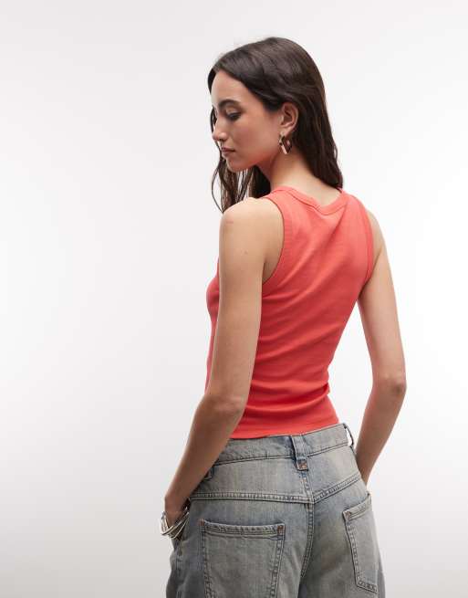 ASOS DESIGN - Koralfarvet ribstrikket racertop med høj hals, 4 af 4