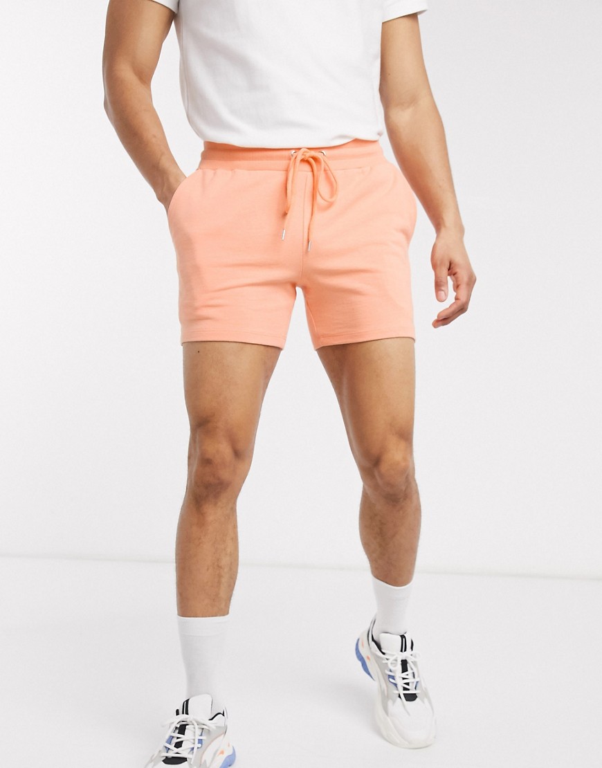 ASOS DESIGN – Korallfärgade korta jersey-shorts med extra smal passform-Orange