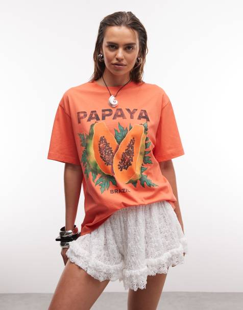 ASOS DESIGN – Korallrosa t-shirt i oversize med papayatryck - view 1