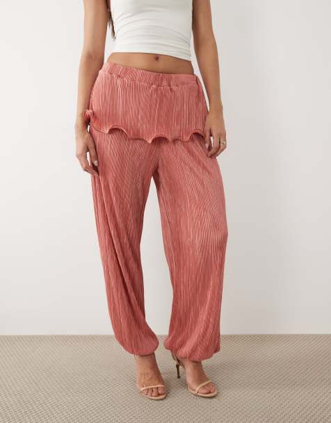 ASOS DESIGN – Koralowe plisowane spodnie typu bombka ze spódnicą - view 1