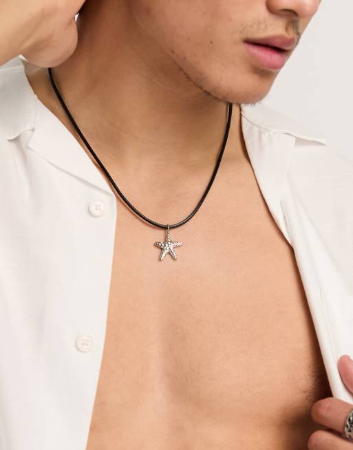 ASOS DESIGN – Kordelhalskette in Schwarz mit Seesternanhänger aus Metall