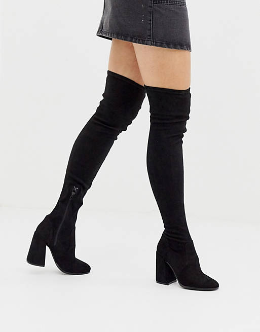 ASOS DESIGN Korey heeled thigh high boots in black