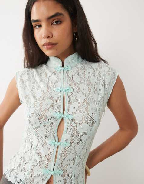 ASOS DESIGN koronkowa kamizelka z detalem z pętelek rouleaux w kolorze niebieskim - view 1