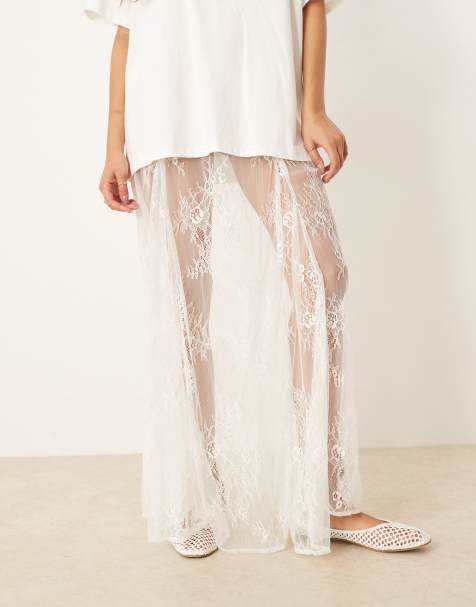 ASOS DESIGN godet lace maxi skirt in ivory