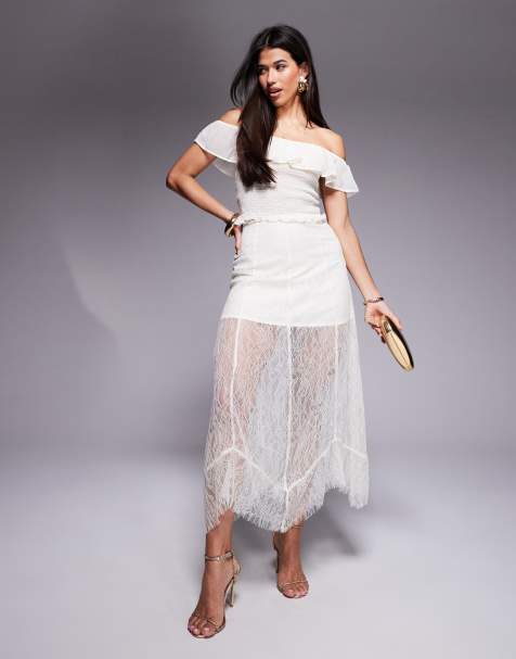 ASOS DESIGN lace maxi skirt with mini lining in ivory