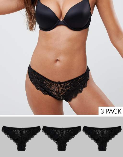 ASOS DESIGN – Koronkowe brazyliany, komplet 3 sztuk