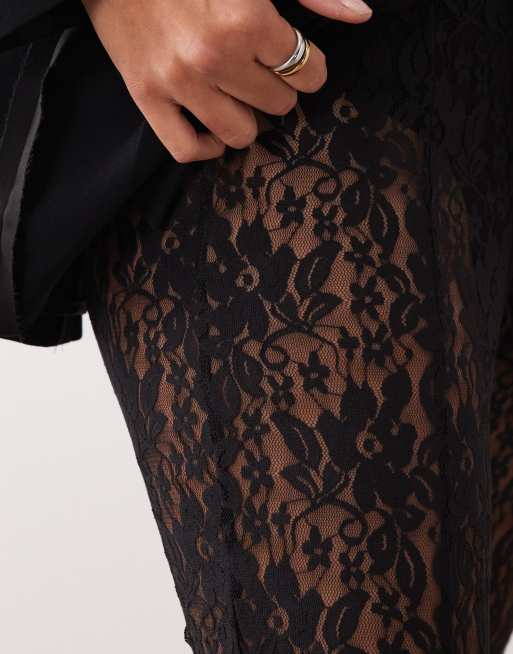 ASOS DESIGN koronkowe spodnie z rozszerzanymi nogawkami w kolorze czarnym, 4 z 5
