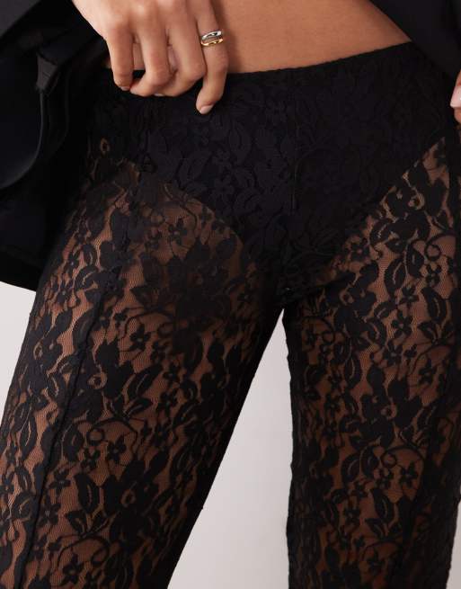 ASOS DESIGN koronkowe spodnie z rozszerzanymi nogawkami w kolorze czarnym, 5 z 5