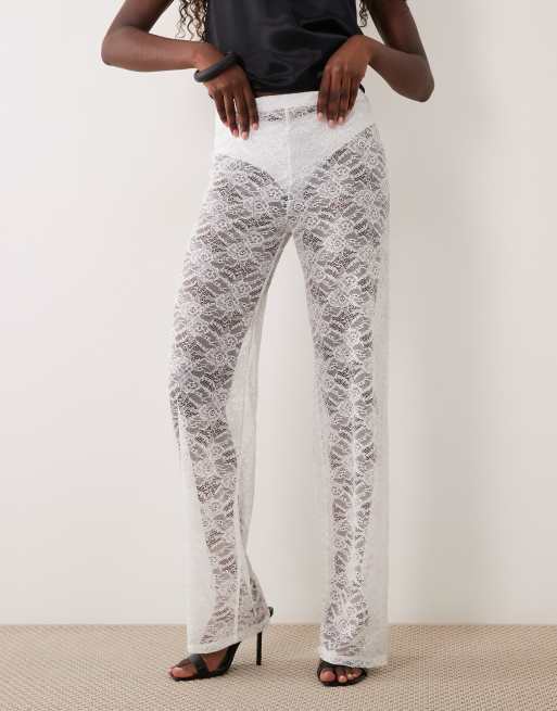 ASOS DESIGN koronkowe spodnie z szerokimi nogawkami w kolorze ivory, 5 z 5