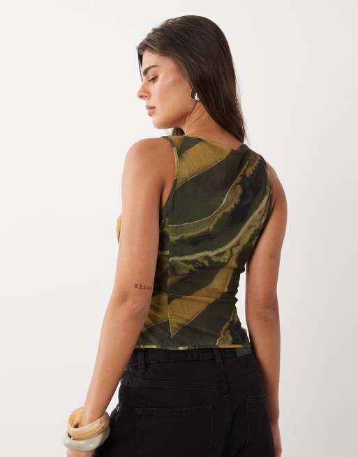 ASOS DESIGN koronkowy top gorsetowy z siateczki we wzór abstrakcyjny w kolorze khaki, 4 z 4