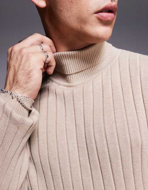 ASOS DESIGN – Körperbetonter, gerippter Basic-Strickpullover in Taupe mit Rollkragen, 3 von 4