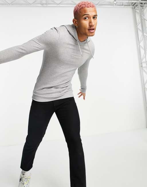 ASOS DESIGN – Körperbetonter Kapuzenpullover in Kalkgrau - GREY