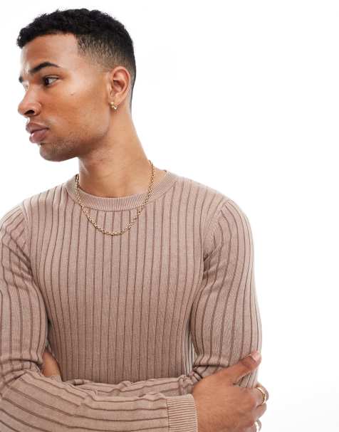 ASOS DESIGN – Körperbetonter Pullover aus Rippstrick in verwaschenem Braun - view 1