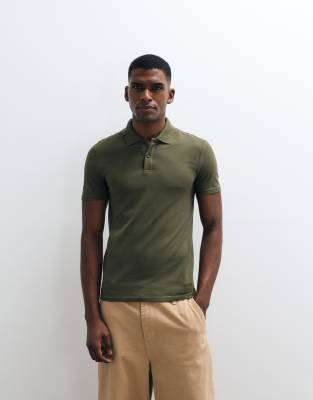 Körperbetontes Basic-Polohemd aus Pikee in Khaki-Grün Grün XS