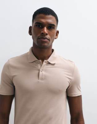 Körperbetontes Basic-Polohemd aus Pikee in Steinbeige-Neutral Neutral 3XL