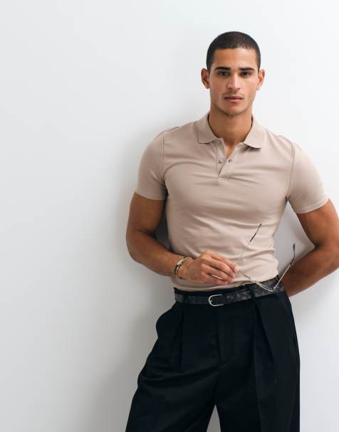 ASOS DESIGN – Körperbetontes Basic-Polohemd aus Pikee in Steinbeige - view 1