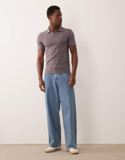 ASOS DESIGN – Körperbetontes Basic-Polohemd in Anthrazit mit eingekerbtem Kragen , 2 von 5